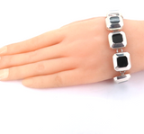 Geometric Mexican Sterling Silver & Onyx Segment Bracelet 19cm 46.9g