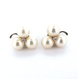Pretty Vintage 14ct White Gold Trio of Pearls Diamond Clover Earring Studs 6.4g