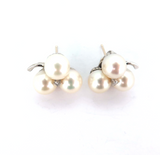 Pretty Vintage 14ct White Gold Trio of Pearls Diamond Clover Earring Studs 6.4g