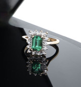 Vintage Emerald & 0.56ct G Si Diamond Halo 14k Gold Ring Size M Val $4335