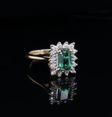 Vintage Emerald & 0.56ct G Si Diamond Halo 14k Gold Ring Size M Val $4335