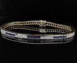Australian Sapphire & 4.50ct Diamond Set 18k Gold Line Bracelet 18cm Val $23660