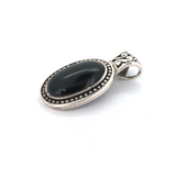 Large Sterling Silver & Onyx Oval Pendant with Ornate Design 15.1g