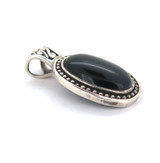 Large Sterling Silver & Onyx Oval Pendant with Ornate Design 15.1g