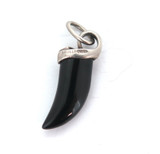 Vintage Sterling Silver & Onyx Shaped Tooth Pendant 4.6g