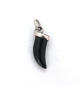 Vintage Sterling Silver & Onyx Shaped Tooth Pendant 4.6g