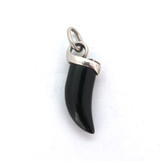 Vintage Sterling Silver & Onyx Shaped Tooth Pendant 4.6g
