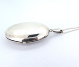 Large Vintage German Sterling Silver Hinged Oval Double Photo Locket & Chain 33g