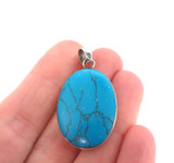 Sterling Silver & Simulated Bright Blue Turquoise Oval Pendant 4.4g