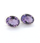 Classic Stylish Sterling Silver Faceted Oval Amethyst Stud Earrings 8.2g