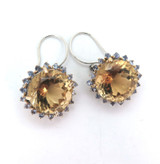 Beautiful Sterling Silver Faceted Citrine & Amethyst Halo Earrings 13.6g