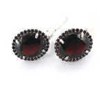 Stylish Sterling Silver & Faceted Deep Red Garnet Halo Earrings 5.1g