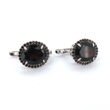 Stylish Sterling Silver & Faceted Deep Red Garnet Halo Earrings 5.1g