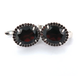 Stylish Sterling Silver & Faceted Deep Red Garnet Halo Earrings 5.1g