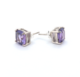 Classic Stylish Sterling Silver Faceted Round 9.5mm Amethyst Stud Earrings 3.9g