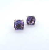 Classic Stylish Sterling Silver Faceted Round 9.5mm Amethyst Stud Earrings 3.9g