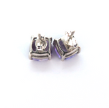 Classic Stylish Sterling Silver Faceted Round 9.5mm Amethyst Stud Earrings 3.9g