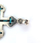 Vintage Mexican Sterling Silver & Inlaid Turquoise Two Sided Cross Pendant 12 g