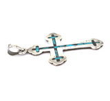 Vintage Mexican Sterling Silver & Inlaid Turquoise Two Sided Cross Pendant 12 g