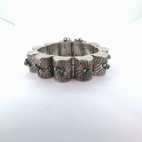 Vintage Mexican Sterling Silver & Turquoise Hinged Bracelet Pin Closure 52.4g