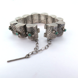 Vintage Mexican Sterling Silver & Turquoise Hinged Bracelet Pin Closure 52.4g