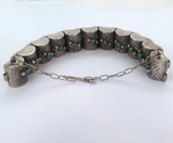 Vintage Mexican Sterling Silver & Turquoise Hinged Bracelet Pin Closure 52.4g