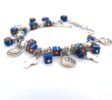 Vintage Sterling Silver Religious Icon & Millefiori Glass Bead Bracelet 44.5g