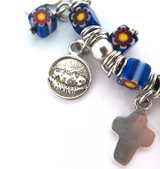 Vintage Sterling Silver Religious Icon & Millefiori Glass Bead Bracelet 44.5g