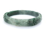 Beautifully Carved Floral Design Sage Green Jade 10mm Bangle 36.2g