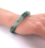 Beautifully Carved Floral Design Sage Green Jade 10mm Bangle 36.2g