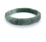 Beautifully Carved Floral Design Sage Green Jade 10mm Bangle 36.2g