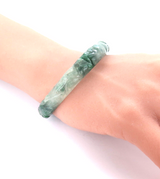 Beautifully Carved Floral Design Sage Green Jade 10mm Bangle 36.2g