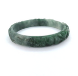 Beautifully Carved Floral Design Sage Green Jade 10mm Bangle 36.2g