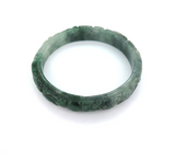 Beautifully Carved Floral Design Sage Green Jade 10mm Bangle 36.2g