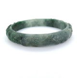 Beautifully Carved Floral Design Sage Green Jade 10mm Bangle 36.2g