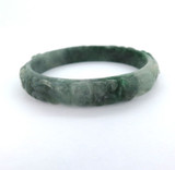 Beautifully Carved Floral Design Sage Green Jade 10mm Bangle 36.2g