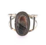 Stylish Handmade Sterling Silver & Landscape Agate Gemstone Open Bangle 40.4g