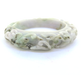 Beautifully Carved Floral Design White Apple & Sage Green Jade 14mm Bangle 95.1g