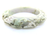 Beautifully Carved Floral Design White Apple & Sage Green Jade 14mm Bangle 95.1g