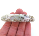 Beautifully Carved Floral Design White Apple & Sage Green Jade 14mm Bangle 95.1g