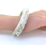 Beautifully Carved Floral Design White Apple & Sage Green Jade 14mm Bangle 95.1g