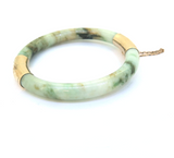 Vintage Multi-tone Green Jade & 14ct Yellow Gold Hinged Chinese Bangle 29.6g