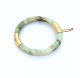 Vintage Multi-tone Green Jade & 14ct Yellow Gold Hinged Chinese Bangle 29.6g