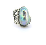 Naturalistic Sterling Silver & Iridescent Baroque Pearl Statement Ring Size L1/2