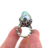 Naturalistic Sterling Silver & Iridescent Baroque Pearl Statement Ring Size L1/2