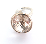 Beautiful Sparkling Peach Quartz & Sterling Silver Ring Size M 14.7g