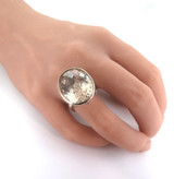 Beautiful Sparkling Peach Quartz & Sterling Silver Ring Size M 14.7g