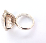 Beautiful Sparkling Peach Quartz & Sterling Silver Ring Size M 14.7g