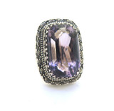 Ornate Balinese Style Sterling Silver & 28x16mm Amethyst Ring Size R 32.7g