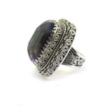 Ornate Balinese Style Sterling Silver & 28x16mm Amethyst Ring Size R 32.7g